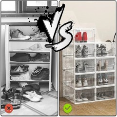 X-Large Shoe Storage Boxes Organizers Clear Plastic Stackable 12 Pack, Shoe Rack