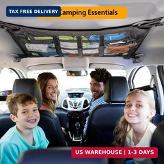Car Ceiling Cargo Net with 3 Pockets,31.5″x21.6″ Car Overhead Storage Mesh Organ