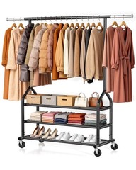 EAGMAK Heavy Duty Clothes Rack Load 686 LBS, Rolling Clothing Rack with 3 She…