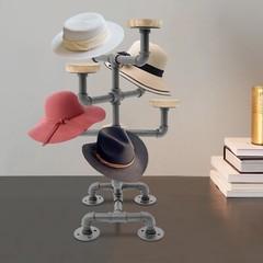 4 Tiers Industrial Hat Display Stand Hat Holder Rack with 8 Round Hangers Black