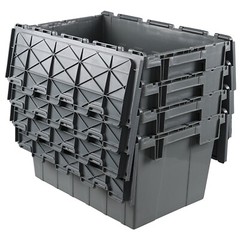 Cand 15 Gallon Plastic Industrial Storage Tote with Hinged Attached Lid, 4 Packs