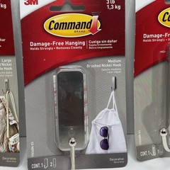 3M Command Hook Bundle Brushed Nickel Large Double & Medium Hooks 3 Pack