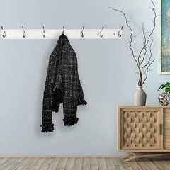 Wooden Wall Mounted Coat Rack 35 Inch 90cm With 7 Silver Hooks Lang White Wall