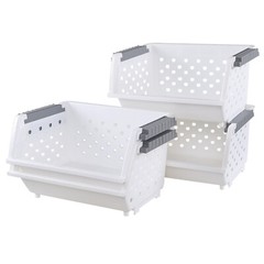 Idotry 3/4 Pack Plastic Stackable Storage Bins for Pantry Closet Organizer White