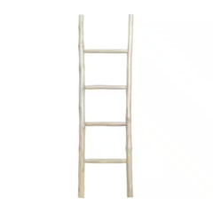 59 In. White Handmade Teak Wood 4 Rack Ladder Free Shipping New
