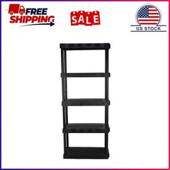 Hyper Tough 5-Tier Black Plastic Shelf Unit, 68.8 H x 30 W x 13.88 D, 350 lb Cap
