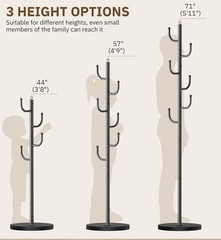 Heavy Duty Coat Rack Freestanding 6 Hook Clothes Tree with Wooden Base Black
