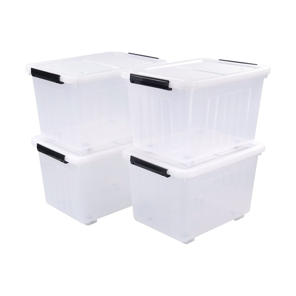 Lasbily 4 Packs 30 Quart Stackable Plastic Storage Bins with Lids and Wheels