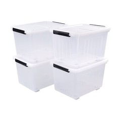 Lasbily 4 Packs 30 Quart Stackable Plastic Storage Bins with Lids and Wheels