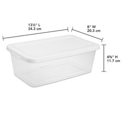 Sterilite 6 Qt Clear Storage Bin, Snap-on White Lid, 10-Pack, Stackable Plastic