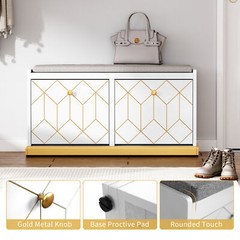 Shoe Storage Cabinet with Bench 2 Flip Drawers Shoe Rack Storage Organizer White