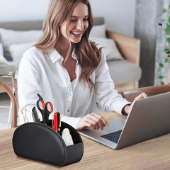 Remote Control Holder, 5 Compartments Vegan Leather TV Remoter Caddy Desktop Org