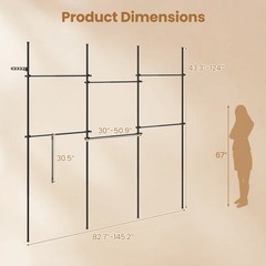 Adjustable Floor to Ceiling Clothes Rack with 6 Hanging Rods and Folding Drying