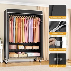 Rolling Clothes Rack with Cover on Wheels Portable Closet for Hanging Clothes