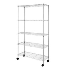5-Tier Shelves Wire Unit Rack Large Space Storage Rolling with 4 Wheel Casters