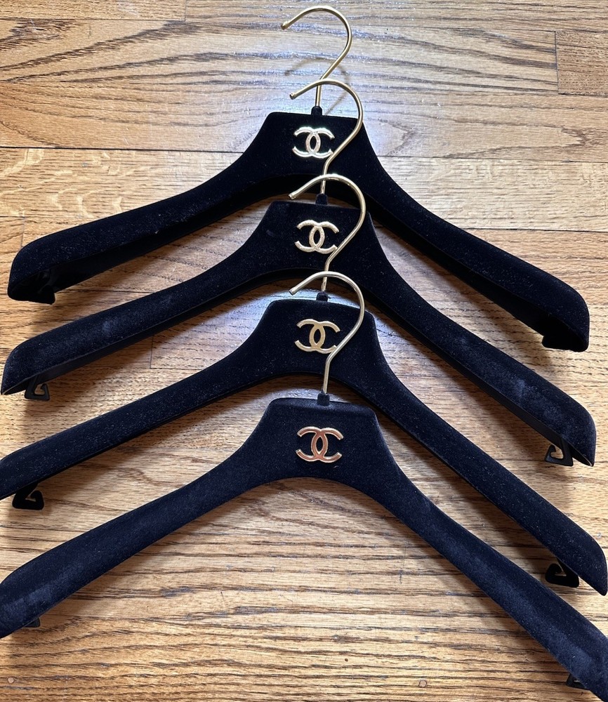 CHANEL Authentic Black Large Velvet CC Gold Hangers For Jackets/Coats – TOTAL 4
