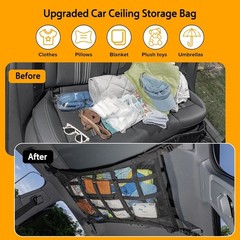 Car Ceiling Cargo Net with 3 Pockets,31.5″x21.6″ Overhead Storage Mesh Organizer