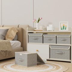 Grey Collapsible Storage Boxes Bins With Lids Cotton Linen 13×9.1×7.9 Inch