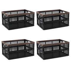 Idotry 4X 42L Plastic Stackable Collapsible Basket, Folding Storage Crate, Black