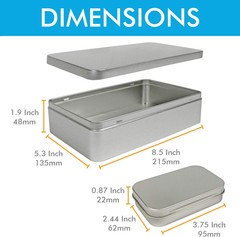XL (8.5 X 5.3 X 1.9 In) Silver Metal Rectangular Empty Tin Box Containers for Gi