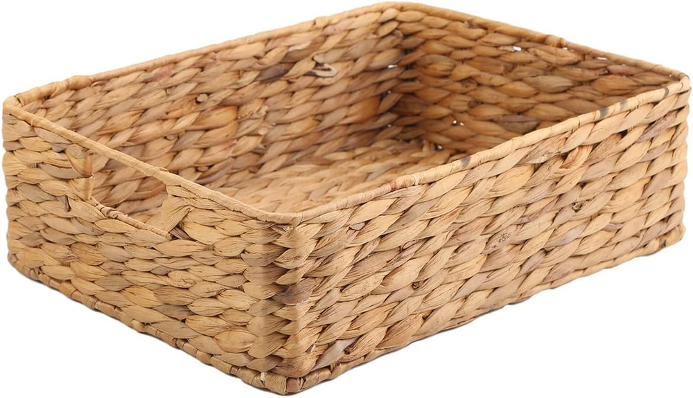 Handwoven Water Hyacinth Basket with Handle – 15.35L x 12W x 4.72H In