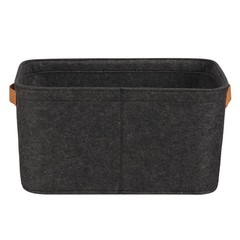 3 pack Medium Gray Felt Decorative Storage Basket with Faux Leather Handles, …
