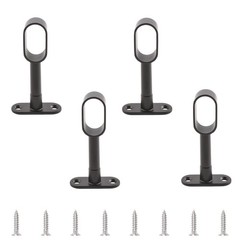 4pcs Black Closet Rod Support Zinc Alloy Oval Wardrobe Rod End Adjustable Hollow