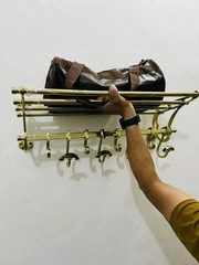 Vintage Wall Mounted Coat Hat Rack with Top Shelf 8 Double Hooks Metal Entryway