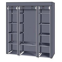 Portable Closet Wardrobe Clothes Rack Storage Organizer W/Shelves Fabric, Grey