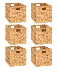 (6) 10.5 x 10.5in Wicker Storage Baskets for Shelves, Water Hyacinth Storage…