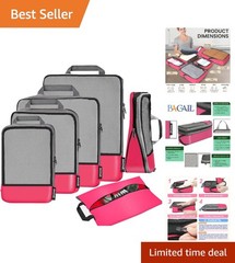 6-Piece Compression Packing Cubes – Expandable Travel Organizers in Fuchsia