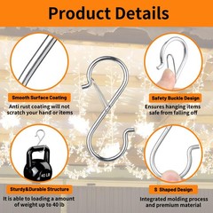 12 PCS S Hooks for Hanging with Safety Buckle, 3.5 inch Heavy Duty Metal S Sh…