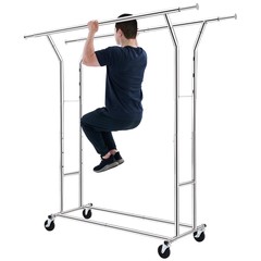 Heavy Duty Collapsible Commercial Clothing Garment Rack Rolling Chrome US