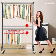 MISSLO Heavy Duty Clothes Rack for Hanging Clothes Rolling Clothing Rack Heavy D