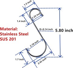 S Hooks Hanging Metal Hook (6 Pack) Stainless Steel Large 6 Inch with Round Stop