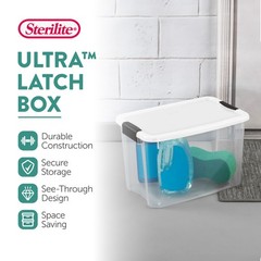 Sterilite 30 Qt Clear Plastic Stackable Storage Bin w/ White Latch Lid, 18 Pack