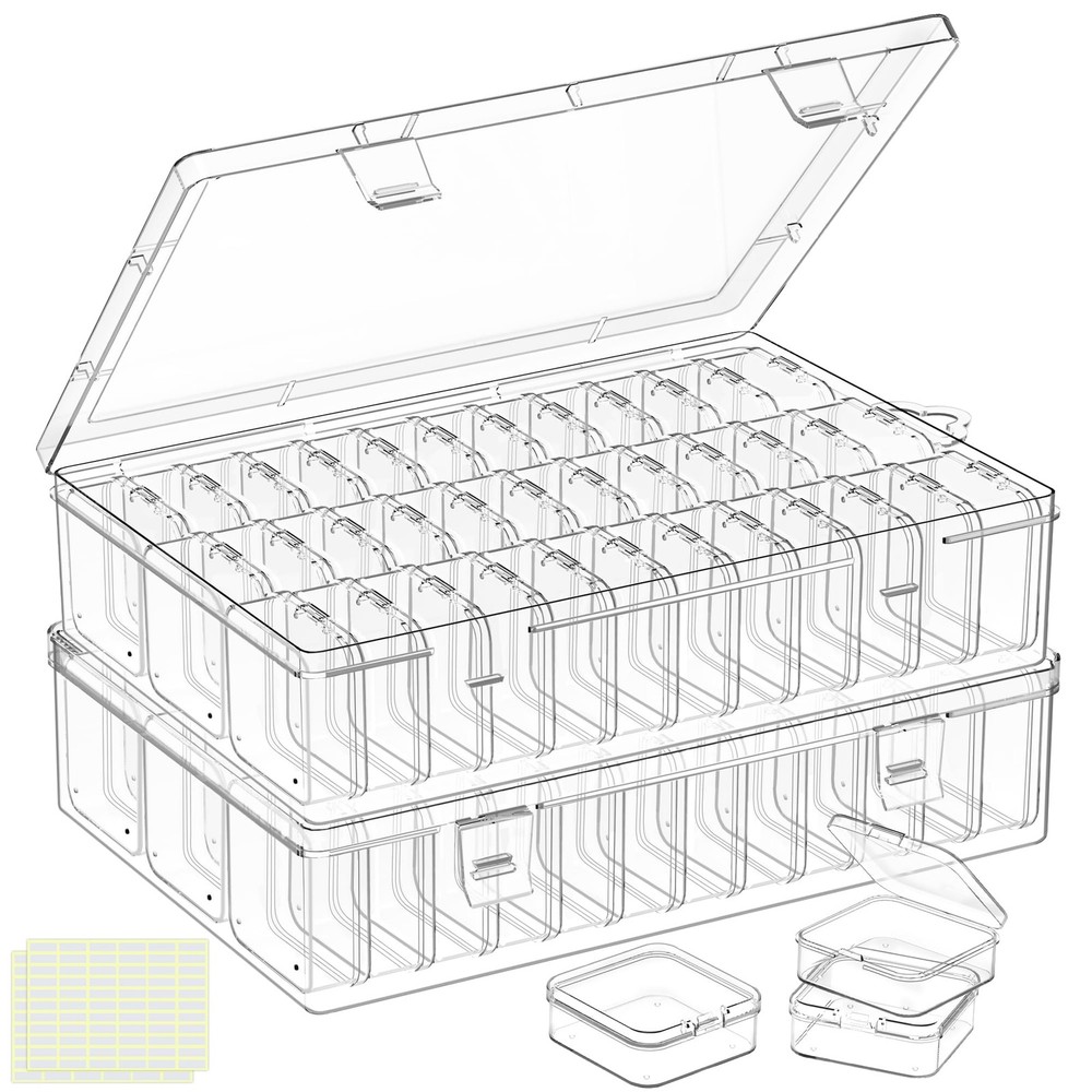 FODIENS Bead Organizer Box, 72 Pcs Mini Clear Bead Storage with Hinged Lid an…