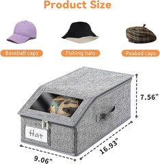 4 Pack Stackable Grey Hat Organizer with Clear Window & Sturdy Handle