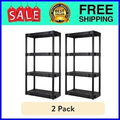 Hyper Tough 4-Shelf Plastic Shelving Unit Black 2-Pack