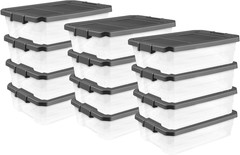 6-Pack Modular Stacker Box, Durable Clear Plastic Storage Bins with Latching Lid