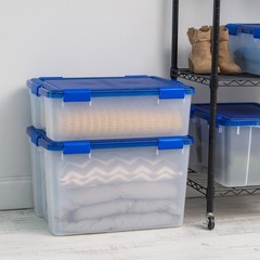 Clear Plastic Storage Box with Blue Lid 41 Quart WeatherPro Tote Container