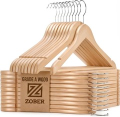 20 Pack Premium Wooden Hangers, Non-Slip Bar & Notches for Suits Coats