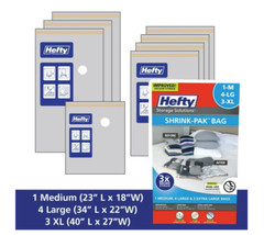 Hefty Shrink-Pak 1 Medium, 4 Large, 3 Extra-Large Vacuum Compression Storage Bag