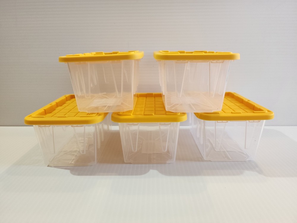 5 x Lowe’s Teeny Tiny Tote Mini Plastic Storage Totes New, Clear Yellow