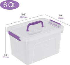 6 Pack 6 Quart Clear Storage Boxes with Lids for Home Organization