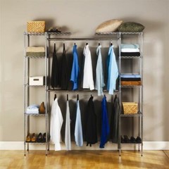 US Expandable Clothes Storage Closet Organizer Shelf Wardrobe Iron Rack w/Hanger