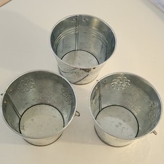 Lot 3 Silver Metal Bucket Pail Handle Tin 4.5 x 5.5″ Embossed Flowers Galvanized