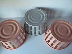 Vtg Round Plastic Baskets Storage Organizing Peach Gray Lot of 3 Mini Laundry