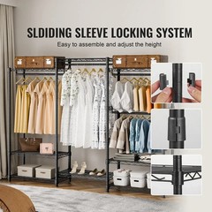 Clothes Rack Rolling Clothing Garment Rack 4 Hang Rods & 8 Storage Tiers