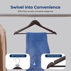 SereneLife 50 Pcs Wooden Hangers – Non-Slip, Sturdy w/ Chrome 360° Swivel Hook